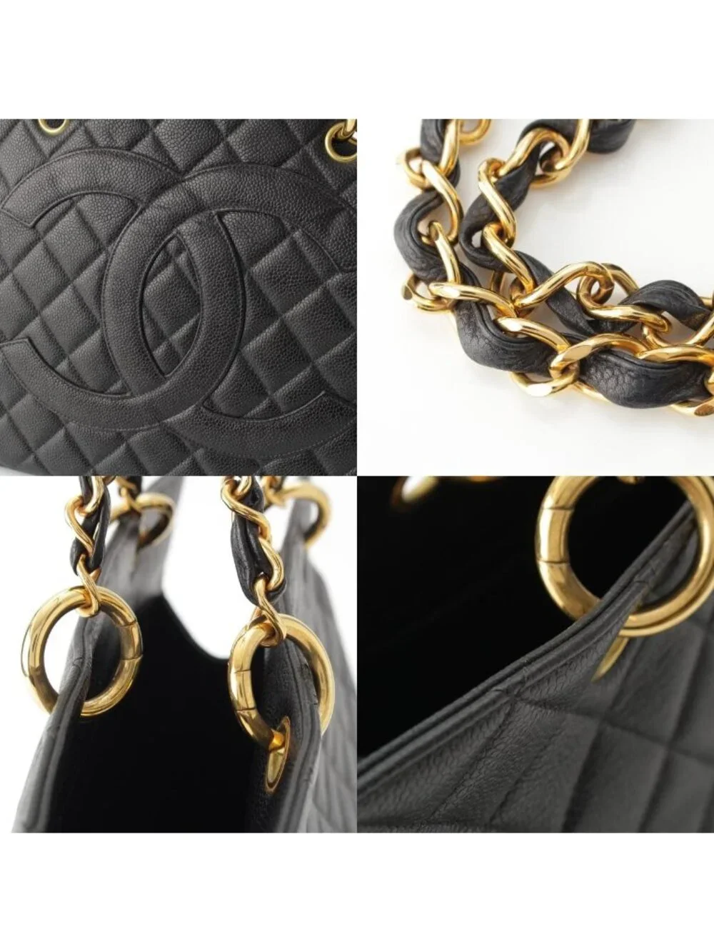 Chanel Caviar Leather Chain Tote Hand Black